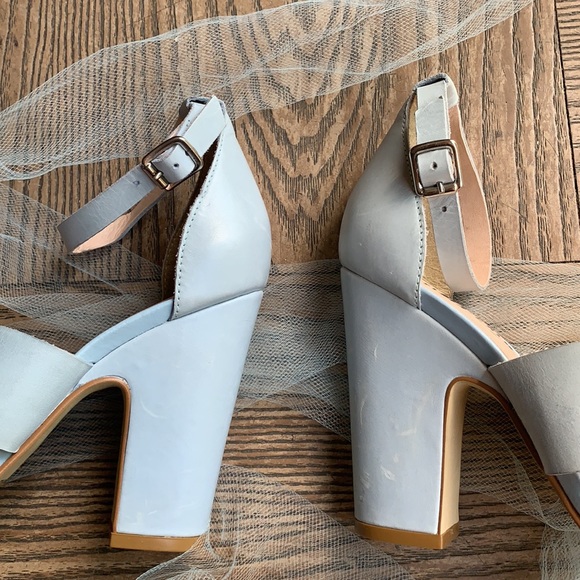 OLLIE Baby blue Leather Block Heel strappy Sandals - Picture 9 of 12